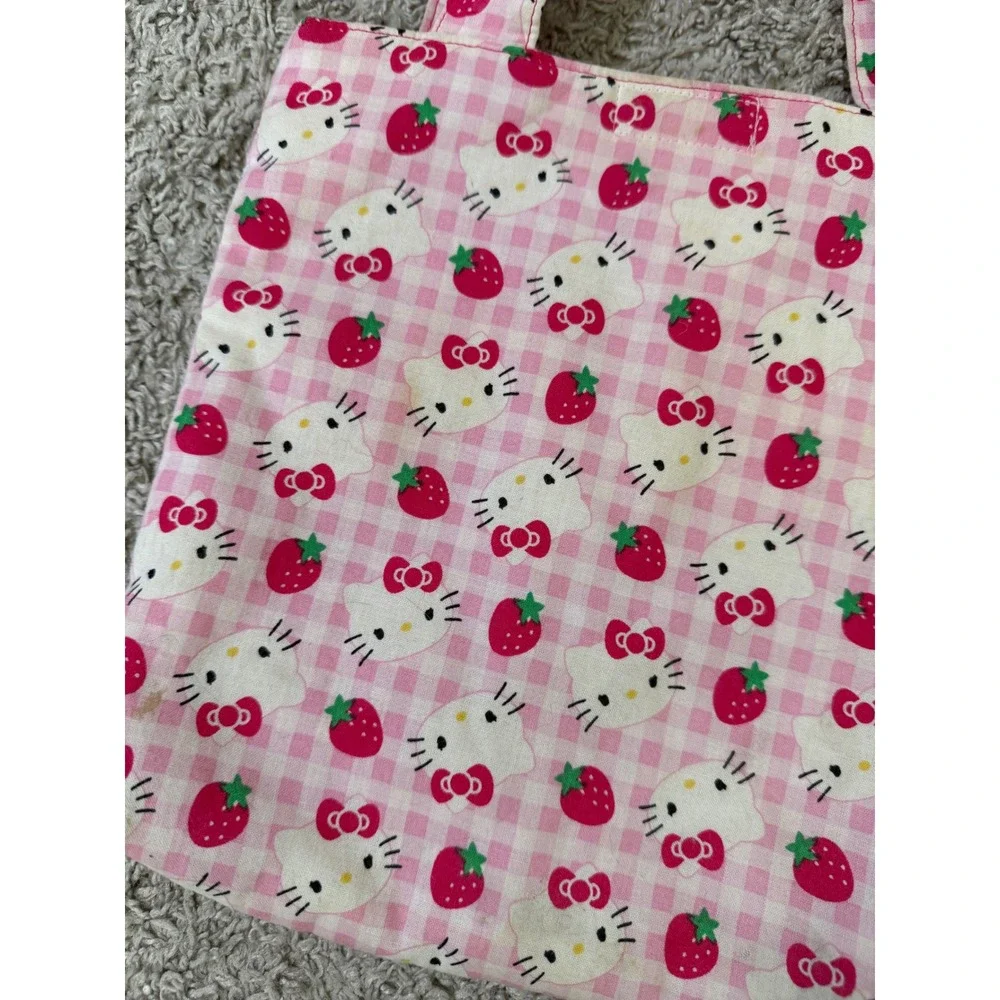Sanrio Hello Kitty Tote Bag Small Pink Gingham Strawberry Kids Kawaii Bag